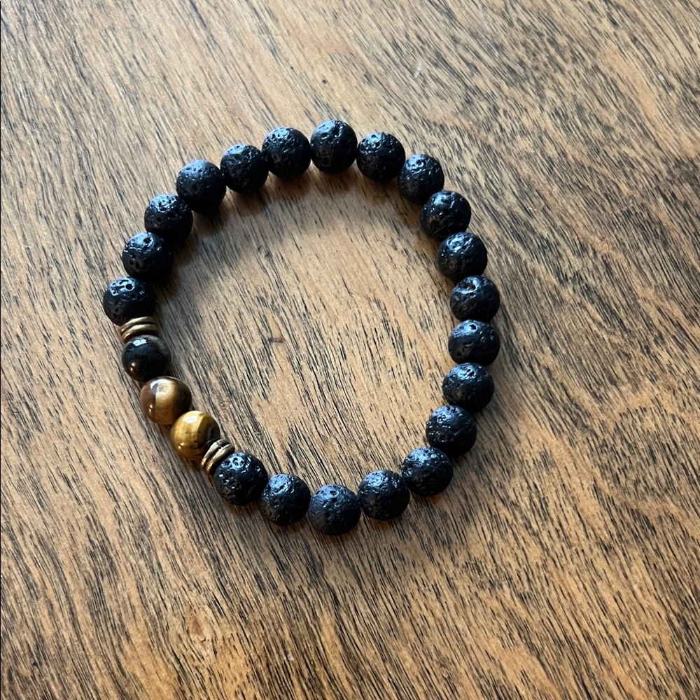Black Beaded Oil Bracelet with Brown Accents